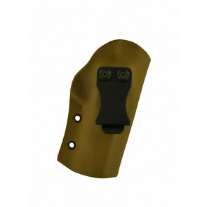 Direct Hit for a 1911 4.25", r/h, Hybrid, Coyote Brown Kydex, Tan Leather Lining, Canted, Clip