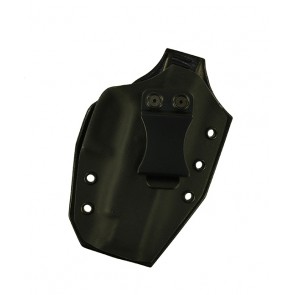 Close Encounter for a Glock 48, r/h, Hybrid, Black Kydex Front, Black Leather Back, Canted, Clip